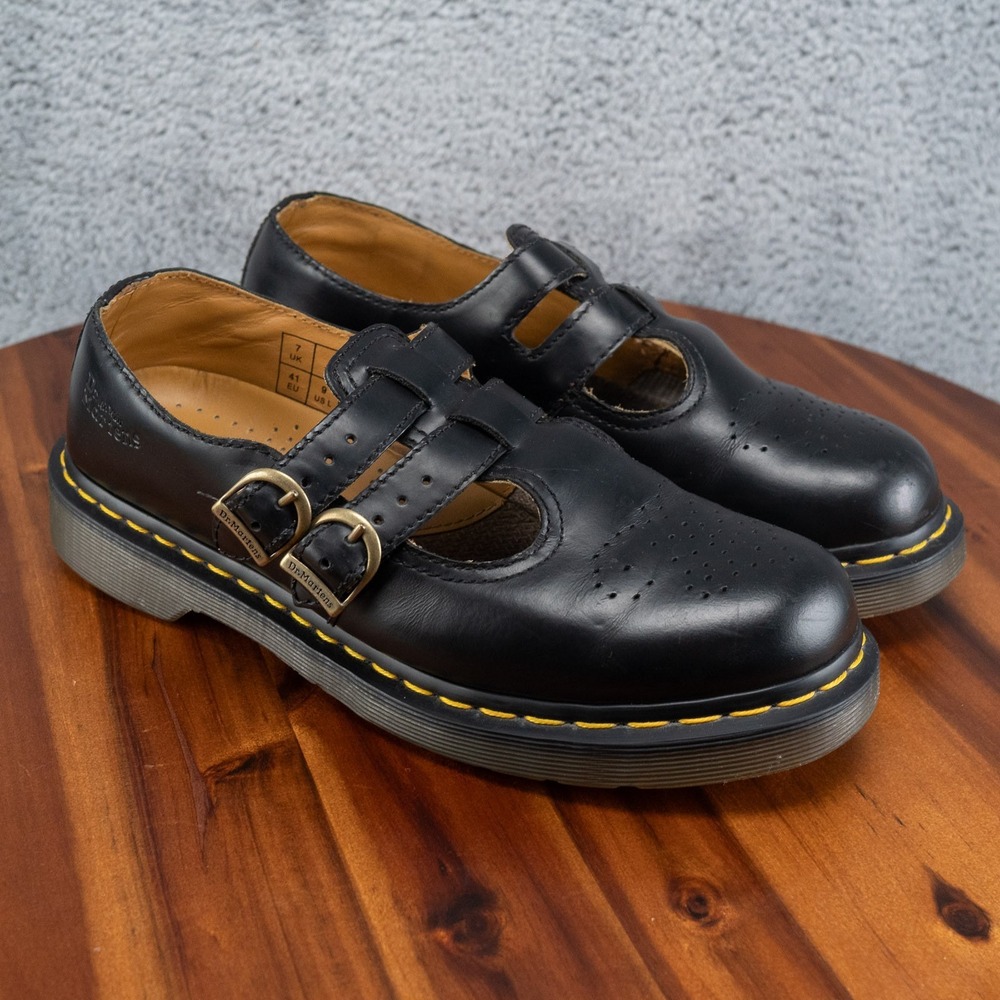 Womens Dr. Martens 12916 Mary Jane Black Leather Double Buckle Size 9 US *READ*